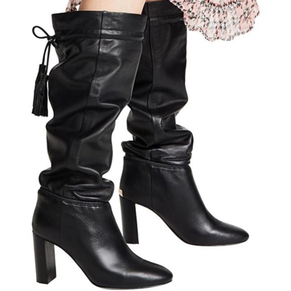 Kate Spade Hazel Black Self Tie Tall Boots  Sz 6.5 - New